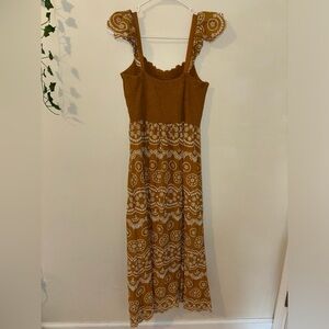 J. Gee Yellow Embroidered Midi Dress